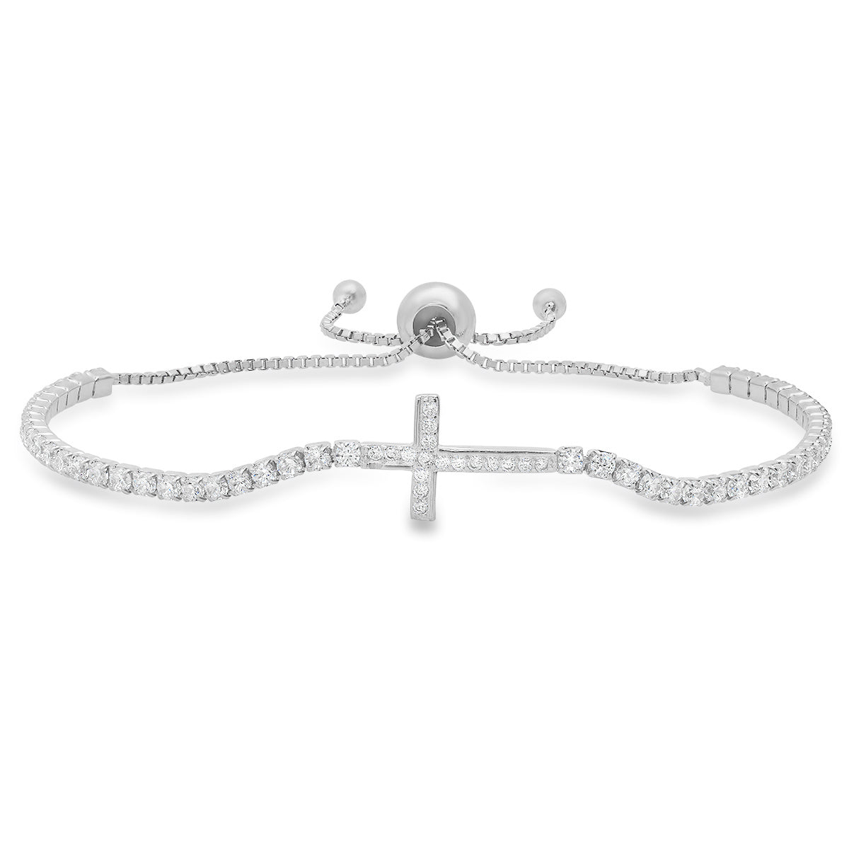 Sterling Silver Petite CZ Cross Adjustable Bracelet - Charming Charlie