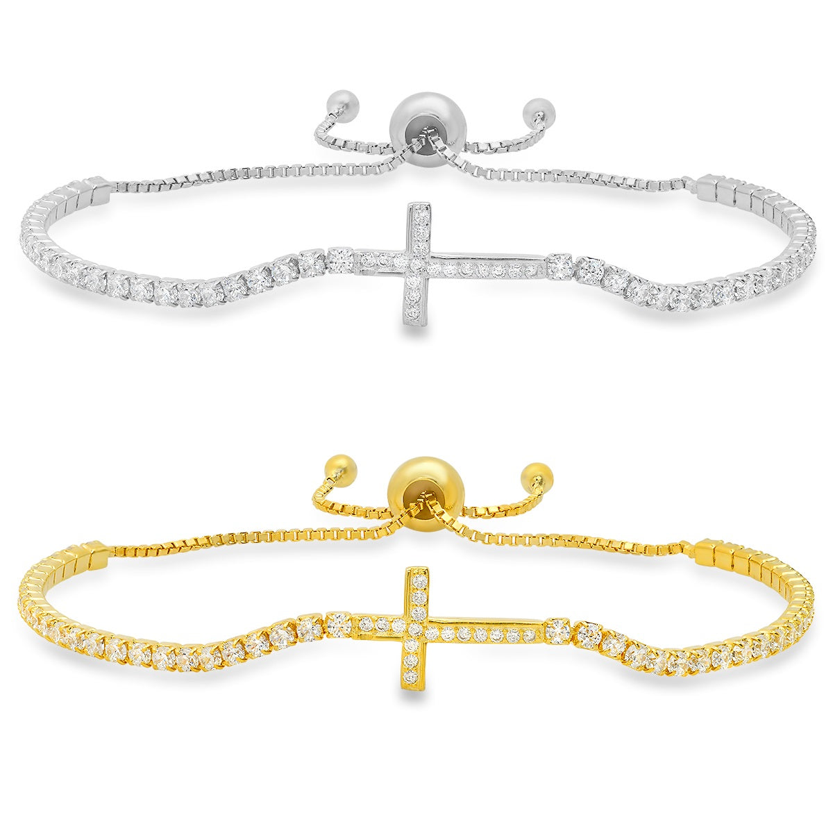Sterling Silver Petite CZ Cross Adjustable Bracelet - Charming Charlie