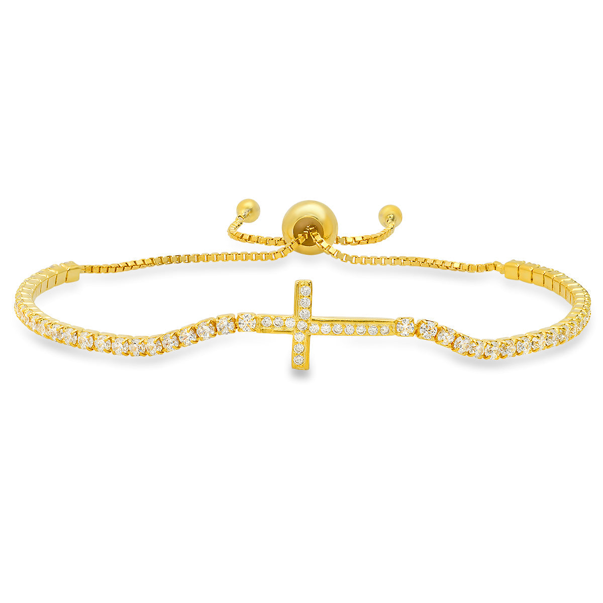Sterling Silver Petite CZ Cross Adjustable Bracelet - Charming Charlie