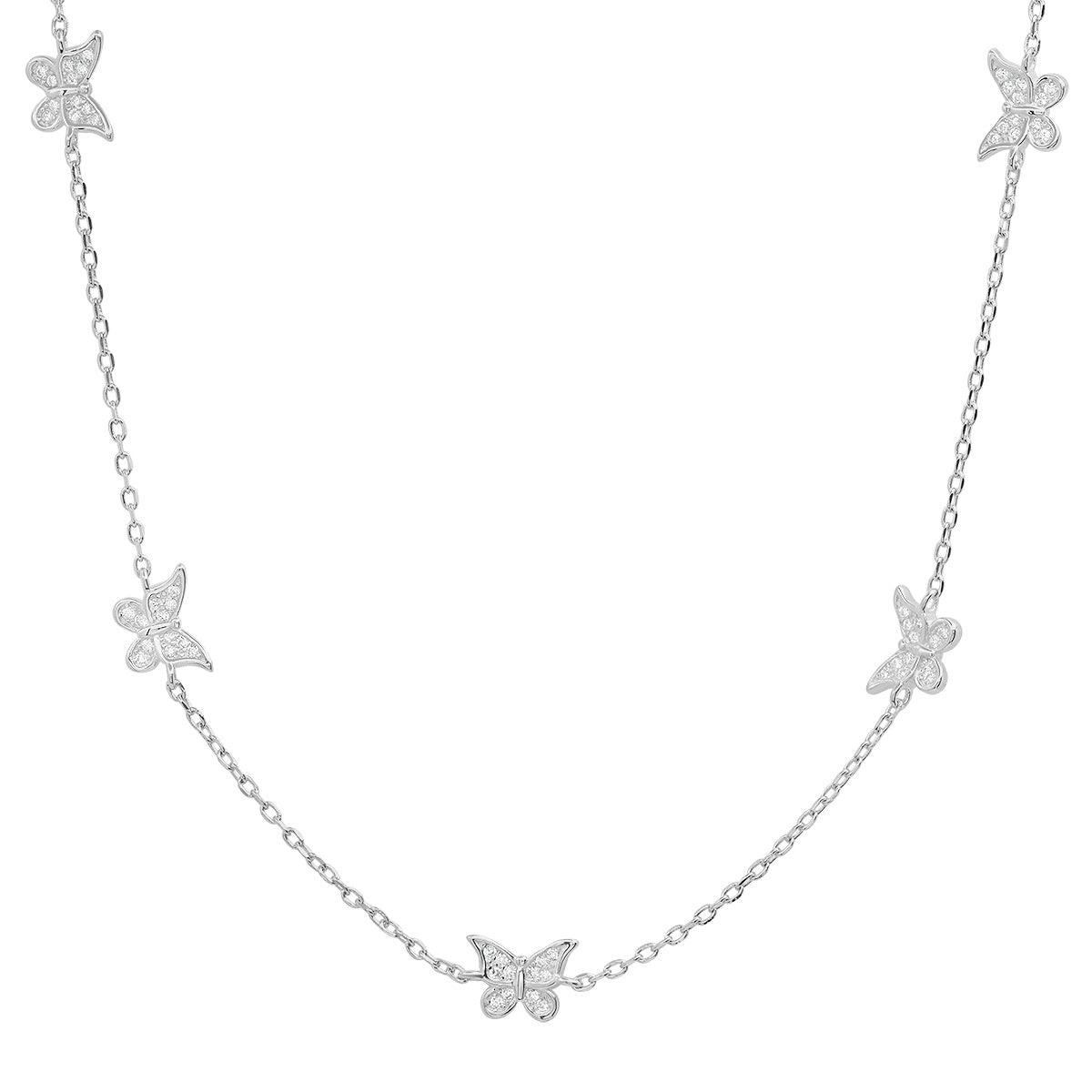 Sterling Silver CZ Butterfly Station Necklace - Charming Charlie