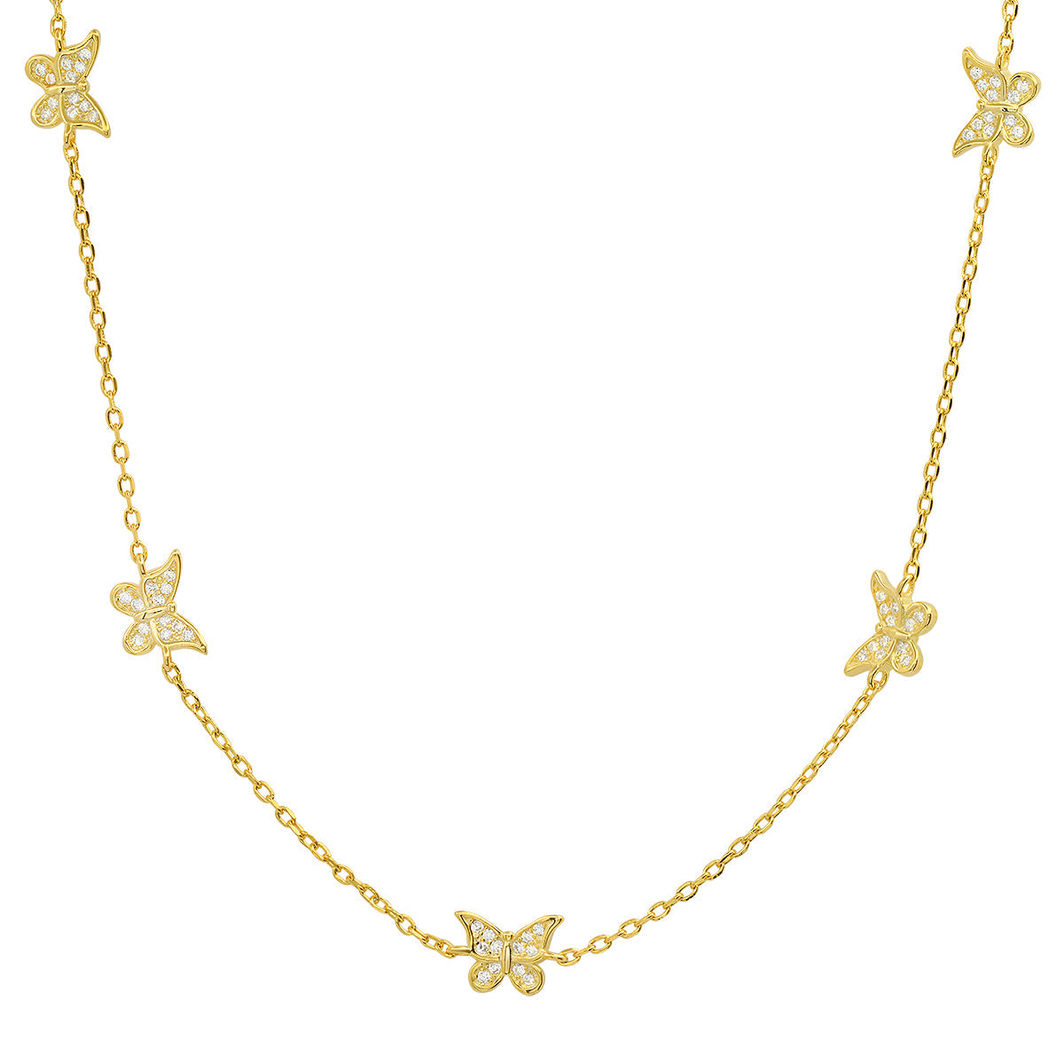 Sterling Silver CZ Butterfly Station Necklace - Charming Charlie