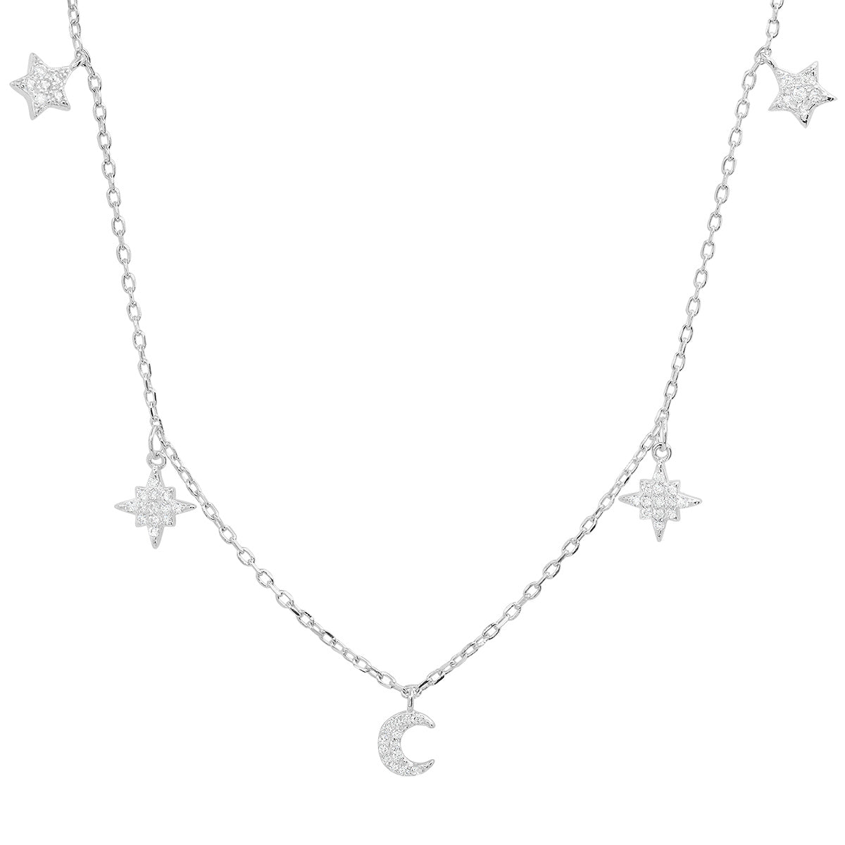 Sterling Silver CZ Dangling Celestial Necklace - Charming Charlie