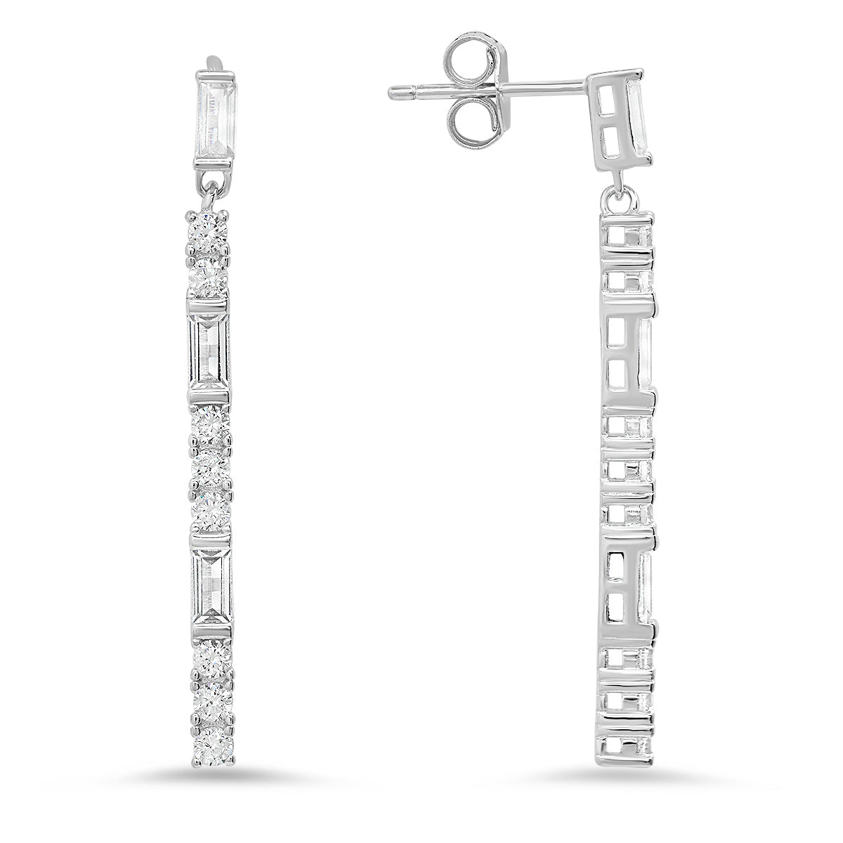 Sterling Silver Dangling Bar CZ Earrings - Charming Charlie
