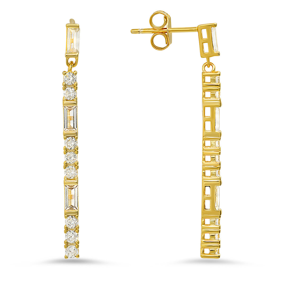 Sterling Silver Dangling Bar CZ Earrings - Charming Charlie