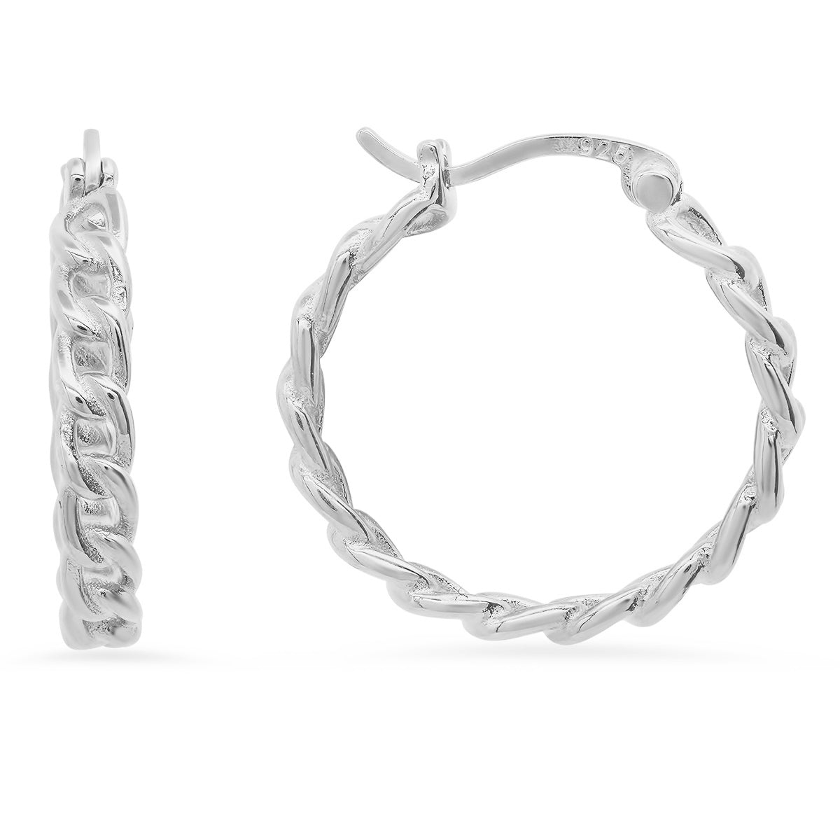 Sterling Silver Curb Chain Hoop Earrings - Charming Charlie
