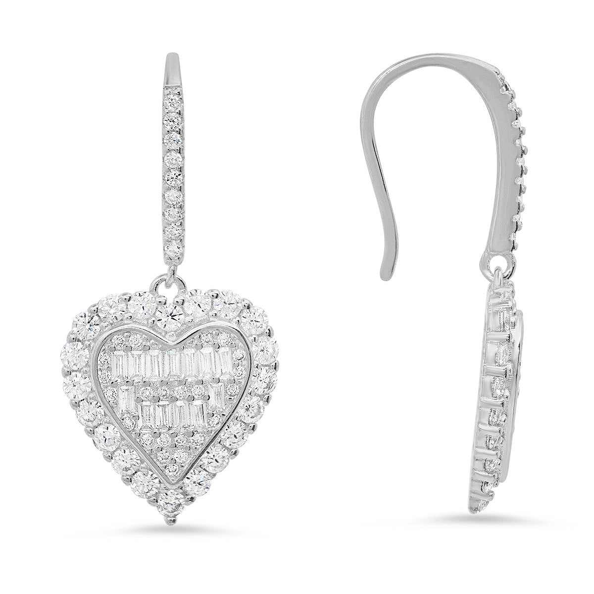 Sterling Silver Baguette CZ Halo Fishhook Earrings - Charming Charlie