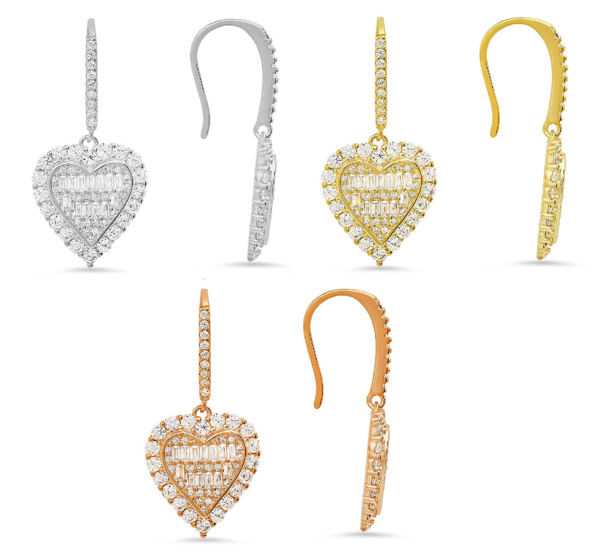 Sterling Silver Baguette CZ Halo Fishhook Earrings - Charming Charlie