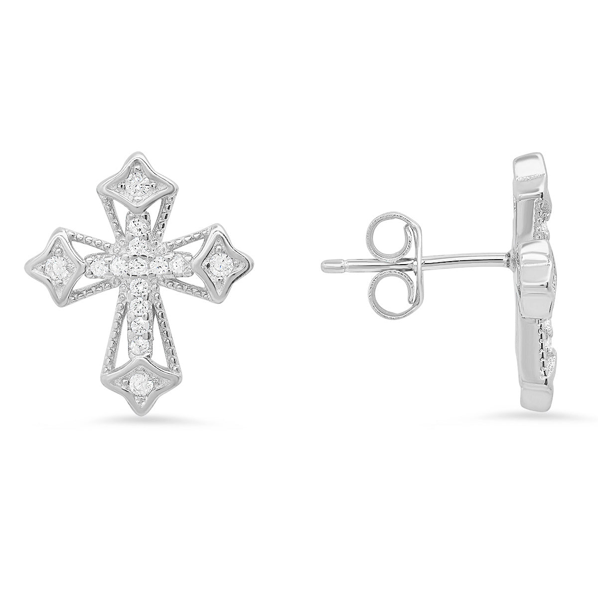 Sterling Silver Vintage CZ Cross Stud Earrings - Charming Charlie