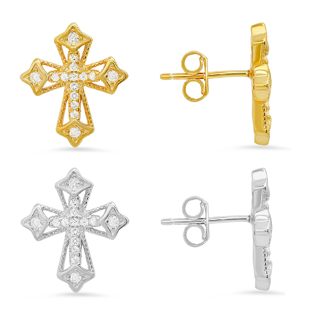 Sterling Silver Vintage CZ Cross Stud Earrings - Charming Charlie