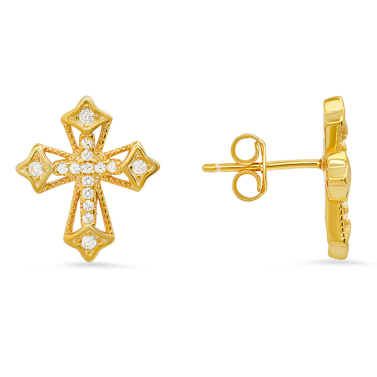 Sterling Silver Vintage CZ Cross Stud Earrings - Charming Charlie