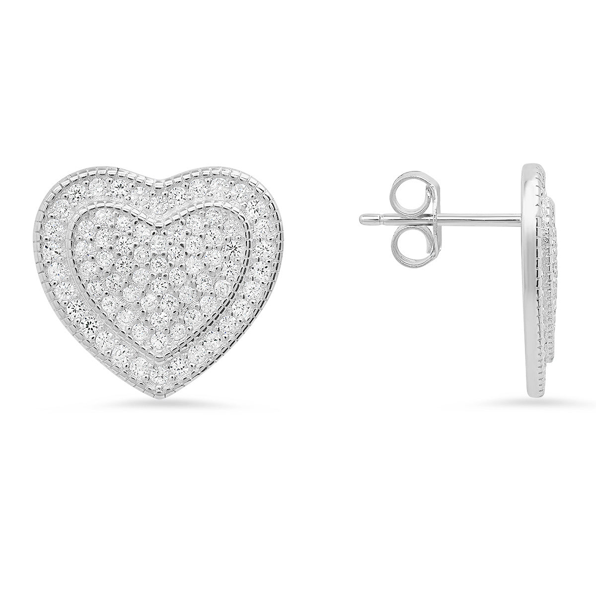 Sterling Silver Pave CZ Heart Stud Earrings - Charming Charlie