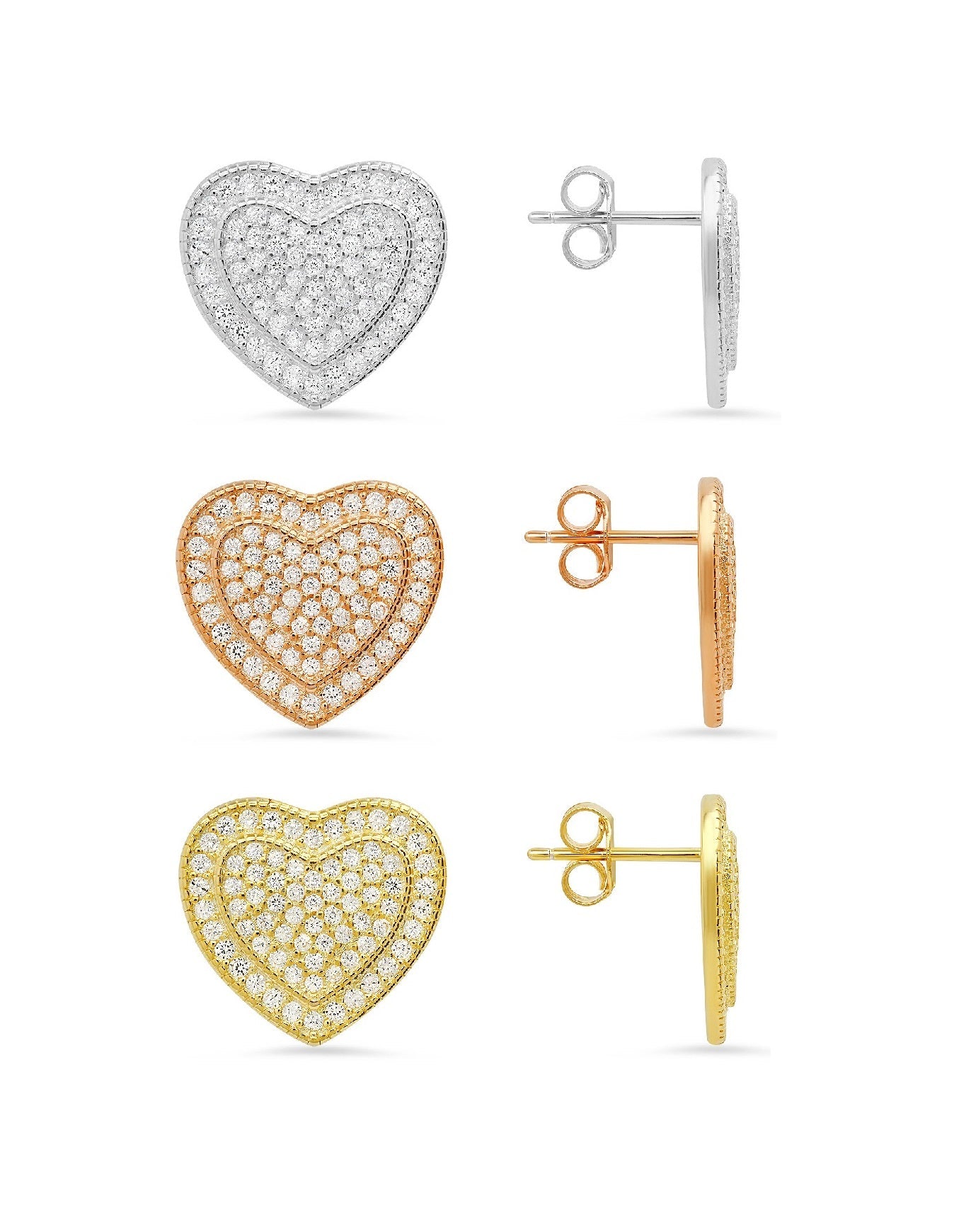 Sterling Silver Pave CZ Heart Stud Earrings - Charming Charlie