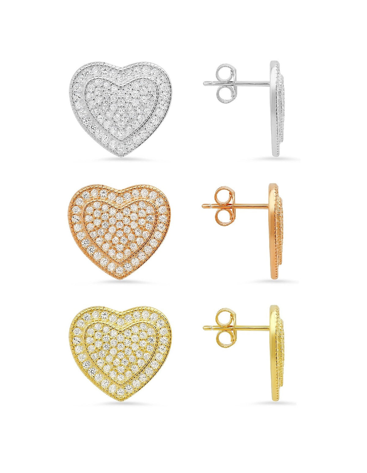Sterling Silver Pave CZ Heart Stud Earrings - Charming Charlie