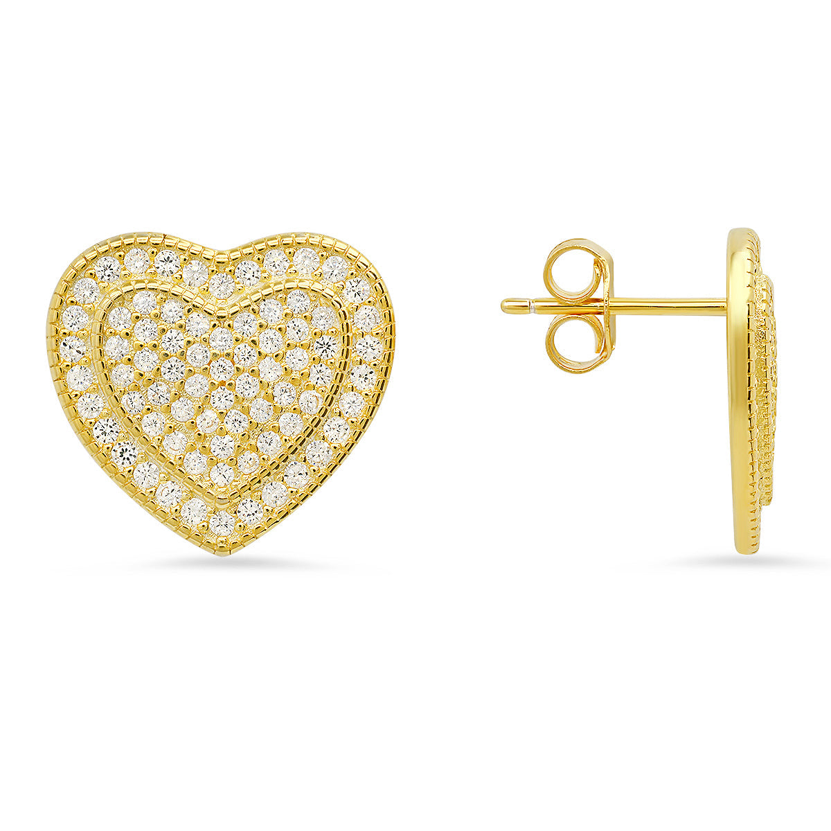 Sterling Silver Pave CZ Heart Stud Earrings - Charming Charlie