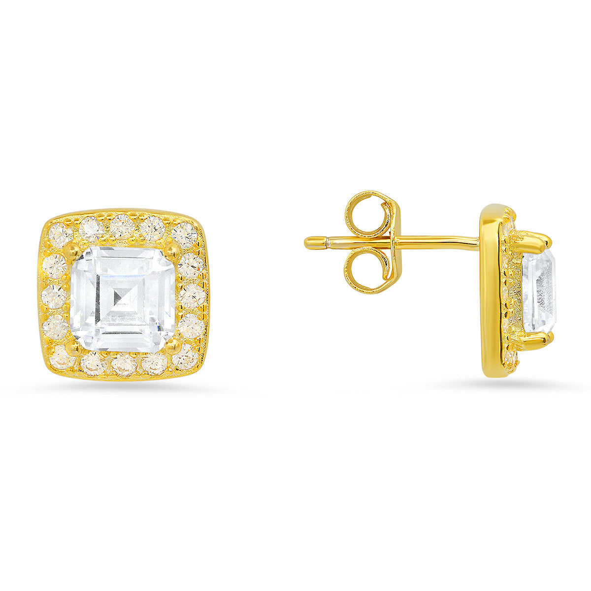 Sterling Silver Asscher-cut Halo CZ Stud Earrings - Charming Charlie