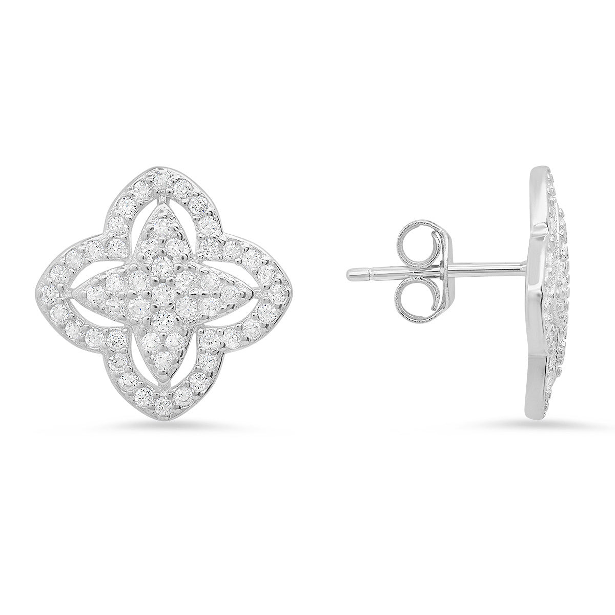 Sterling Silver Pave CZ Floral Stud Earrings - Charming Charlie