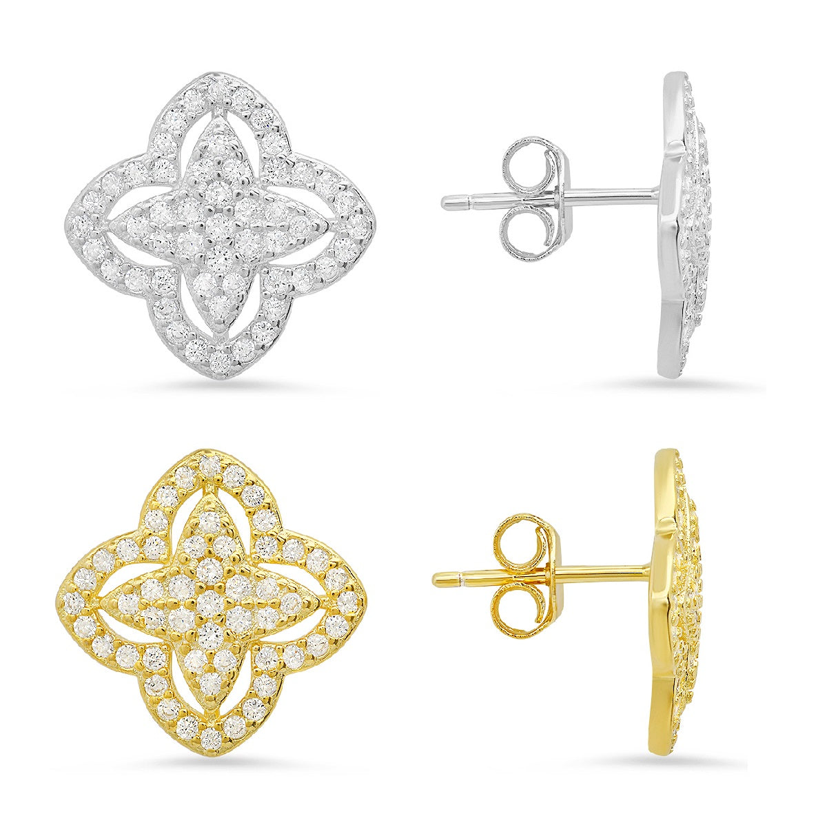 Sterling Silver Pave CZ Floral Stud Earrings - Charming Charlie