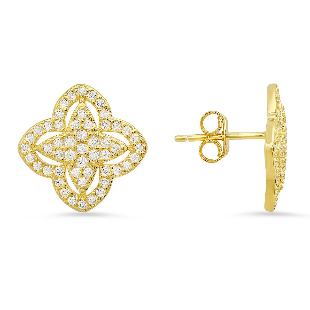 Sterling Silver Pave CZ Floral Stud Earrings - Charming Charlie