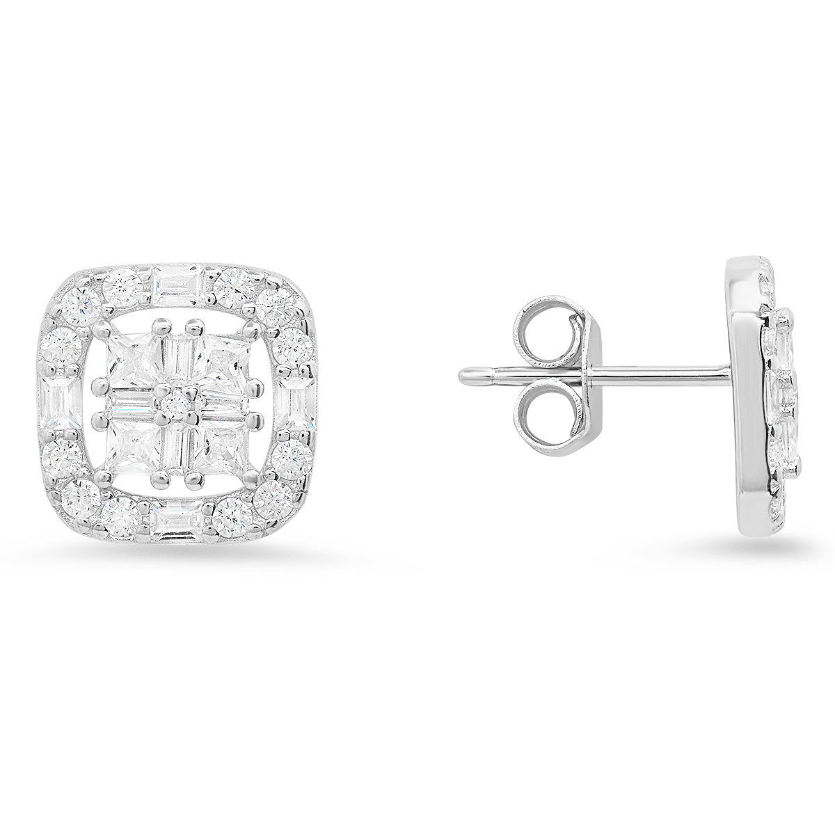Sterling Silver Multi-Cut Halo CZ Stud Earrings - Charming Charlie