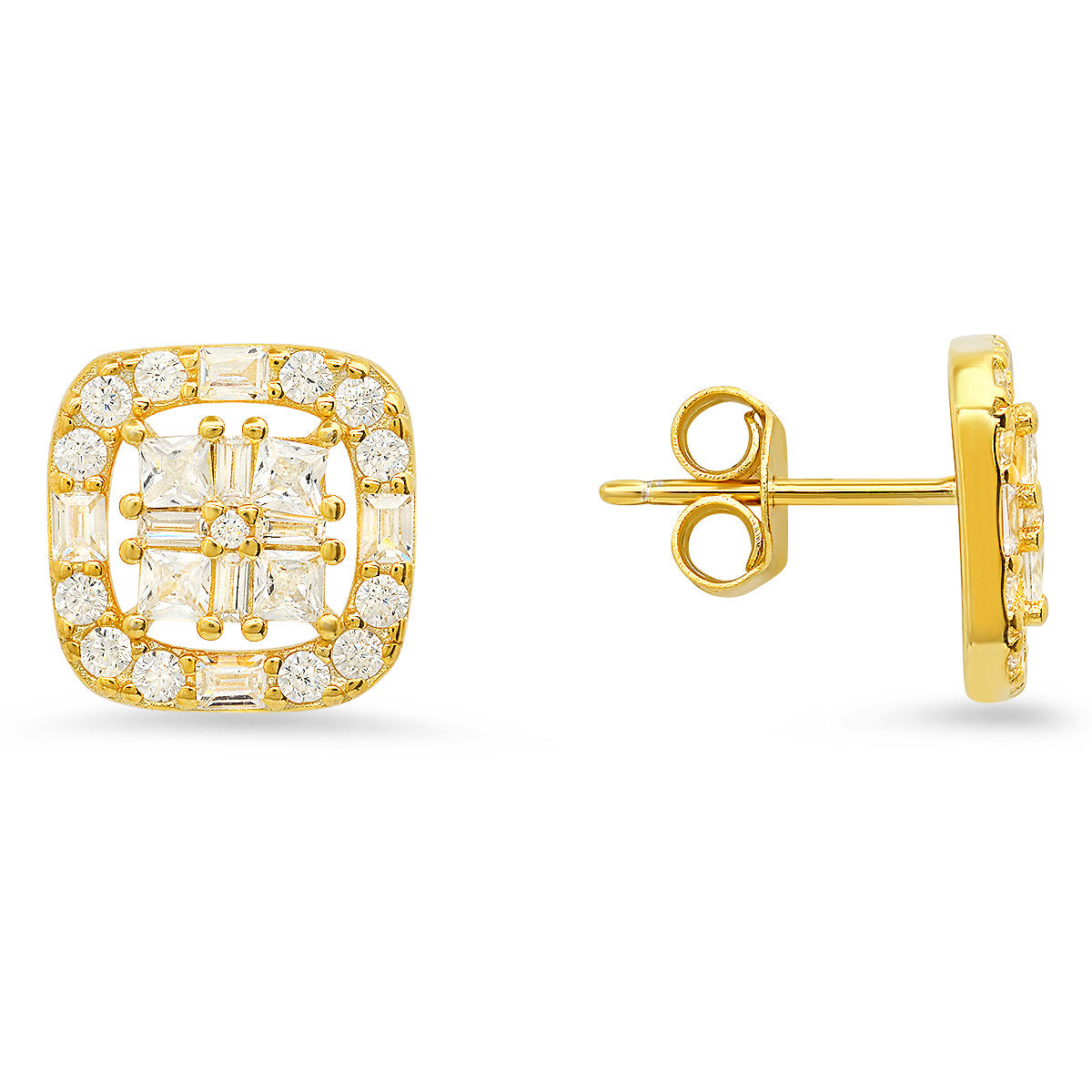 Sterling Silver Multi-Cut Halo CZ Stud Earrings - Charming Charlie