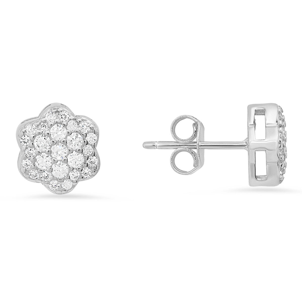 Sterling Silver Petite Flower CZ Stud Earrings - Charming Charlie
