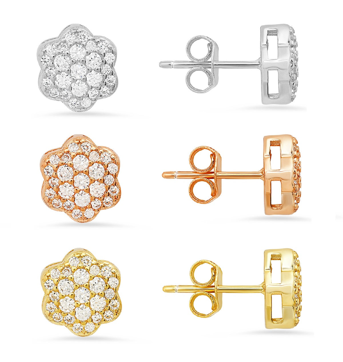 Sterling Silver Petite Flower CZ Stud Earrings - Charming Charlie