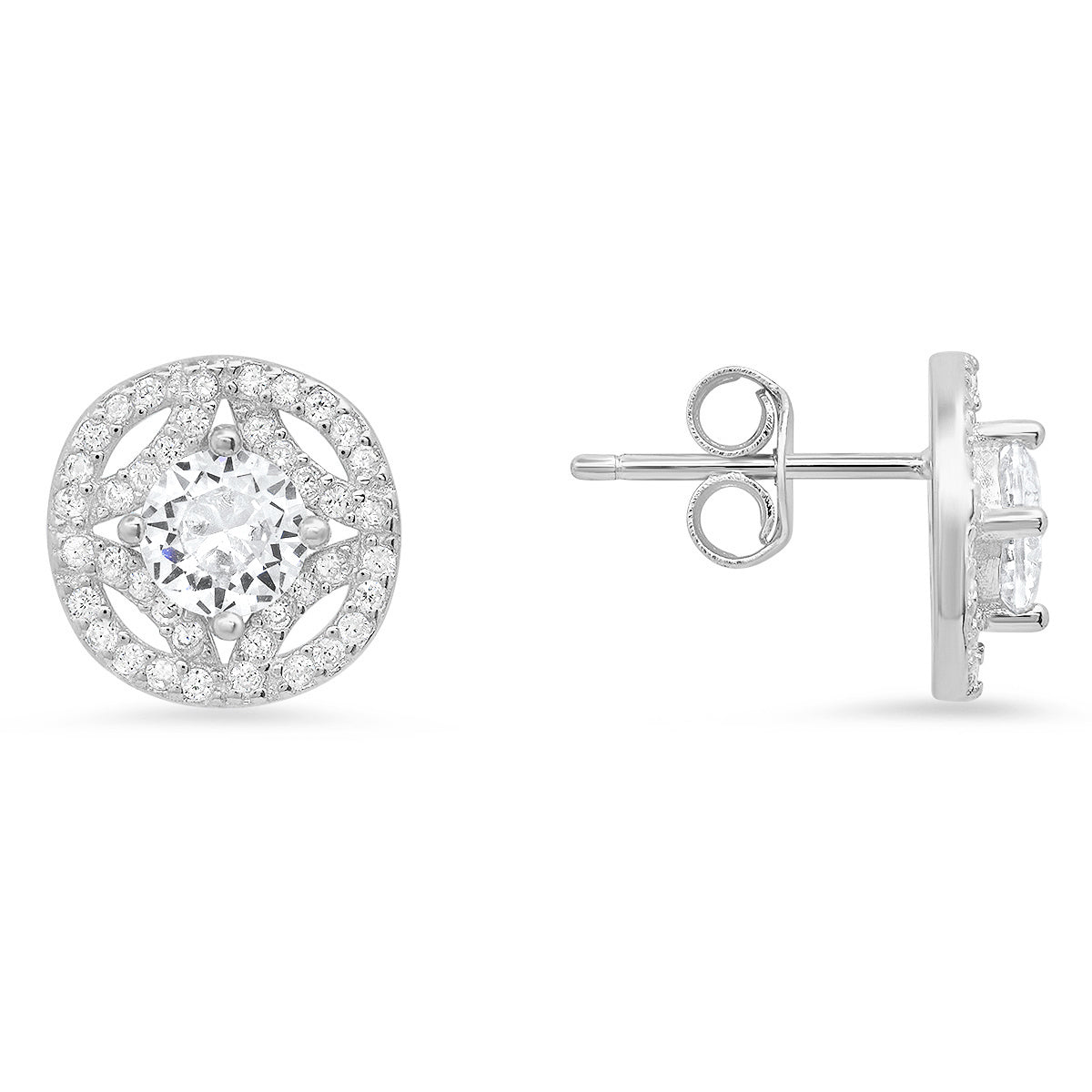 Sterling Silver Vintage Halo CZ Stud Earrings - Charming Charlie