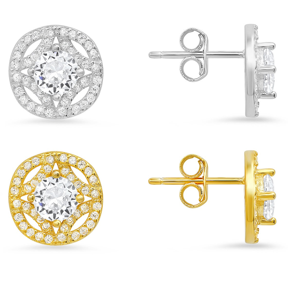 Sterling Silver Vintage Halo CZ Stud Earrings - Charming Charlie
