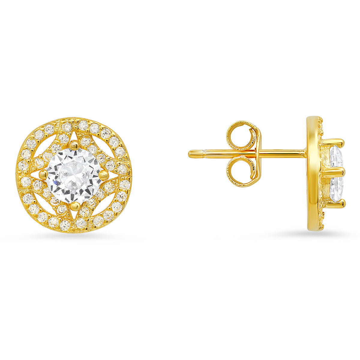 Sterling Silver Vintage Halo CZ Stud Earrings - Charming Charlie