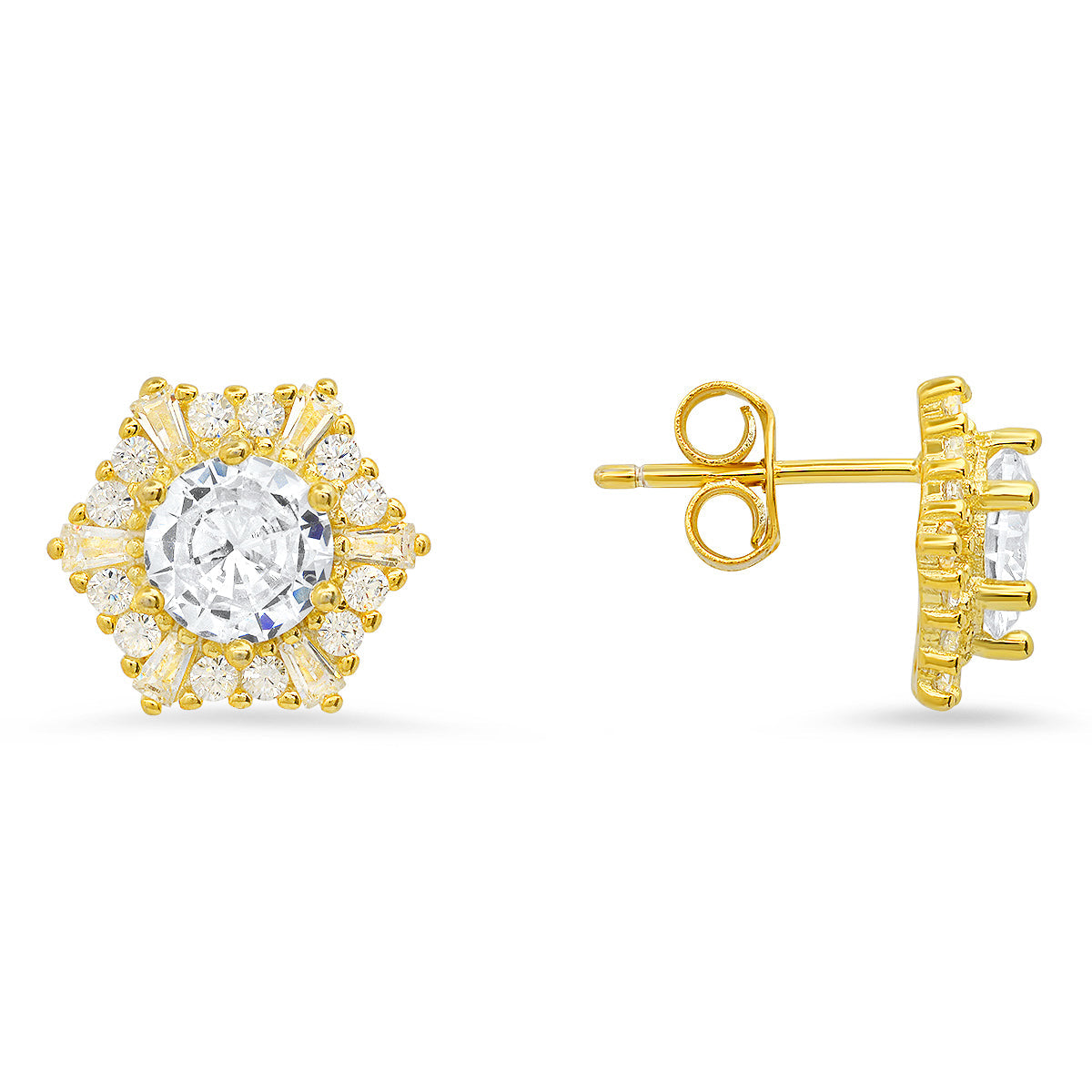 Sterling Silver Hexagon CZ Halo Stud Earrings - Charming Charlie