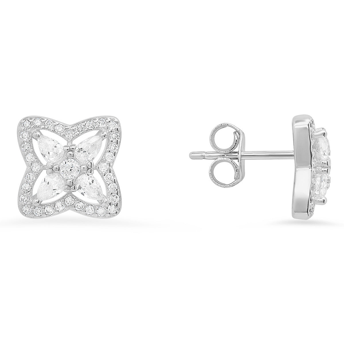 Sterling Silver Pear-cut CZ Flower Stud Earrings - Charming Charlie