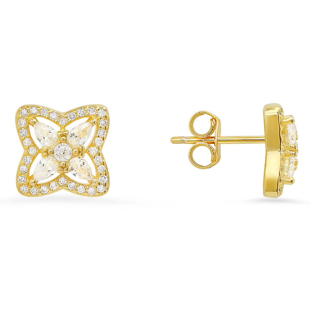 Sterling Silver Pear-cut CZ Flower Stud Earrings - Charming Charlie