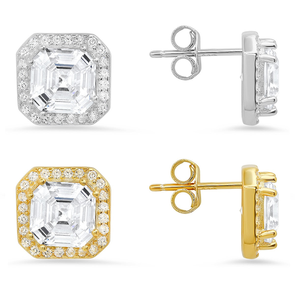 Sterling Silver Asscher-cut Halo Stud Earrings - Charming Charlie