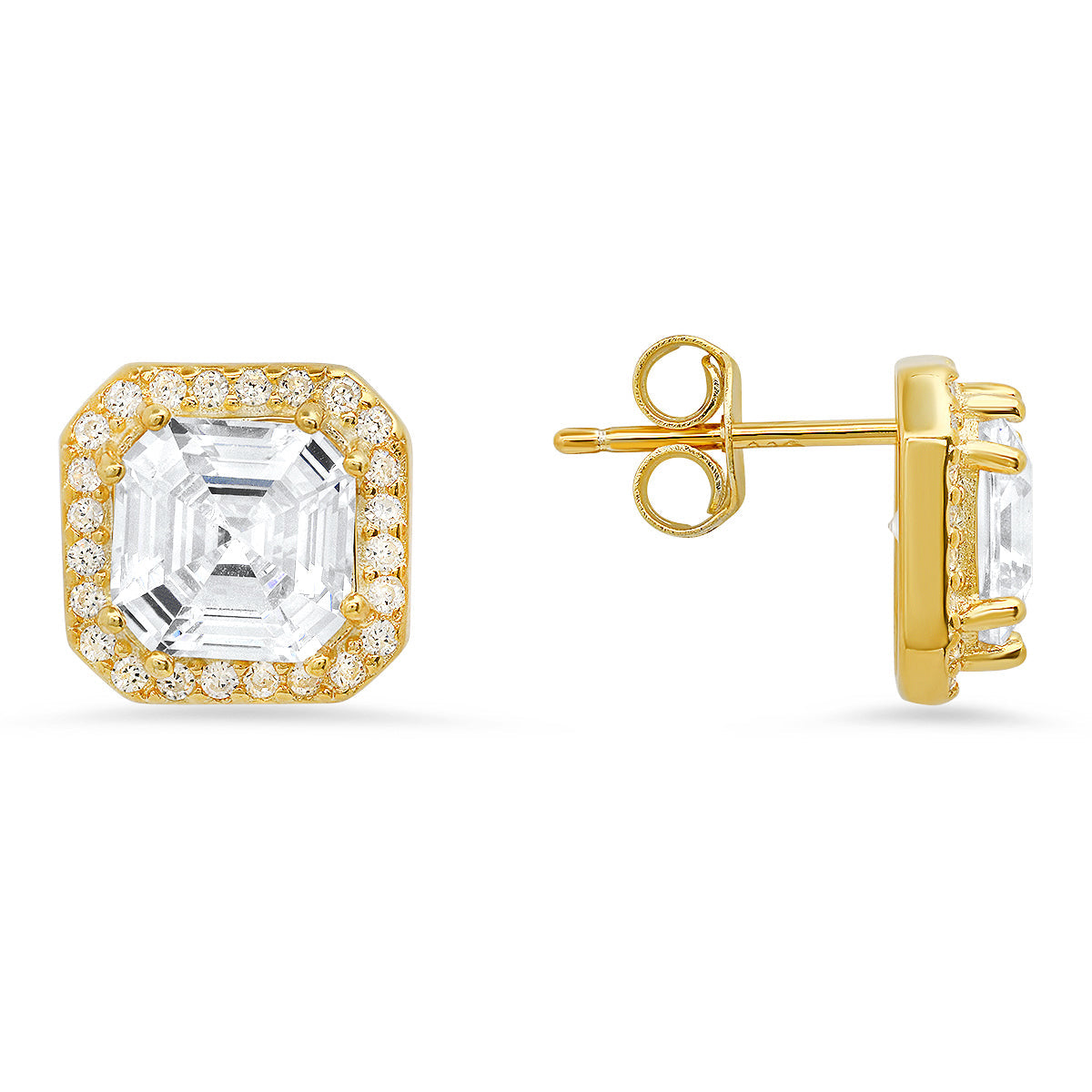 Sterling Silver Asscher-cut Halo Stud Earrings - Charming Charlie