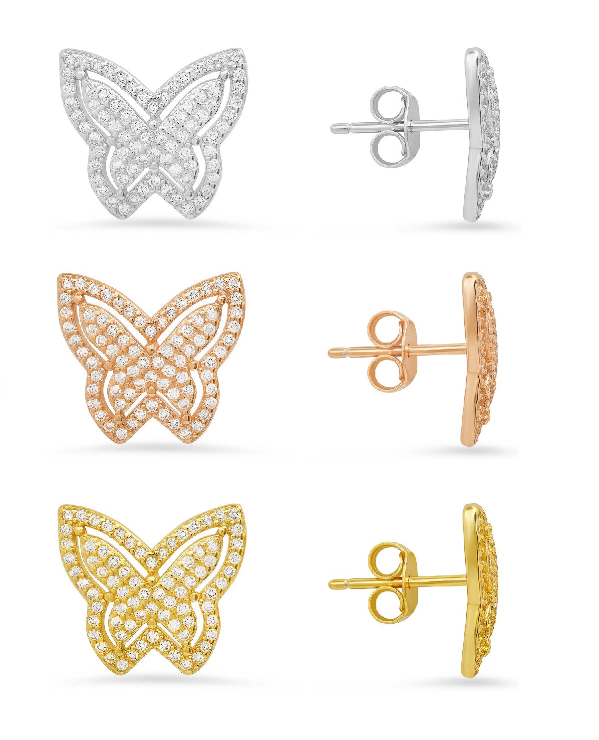 Sterling Silver Pave Butterfly CZ Stud Earrings - Charming Charlie