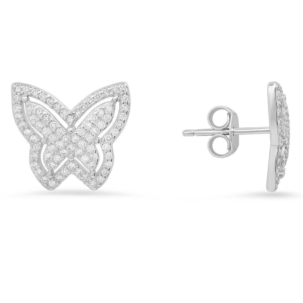 Sterling Silver Pave Butterfly CZ Stud Earrings - Charming Charlie
