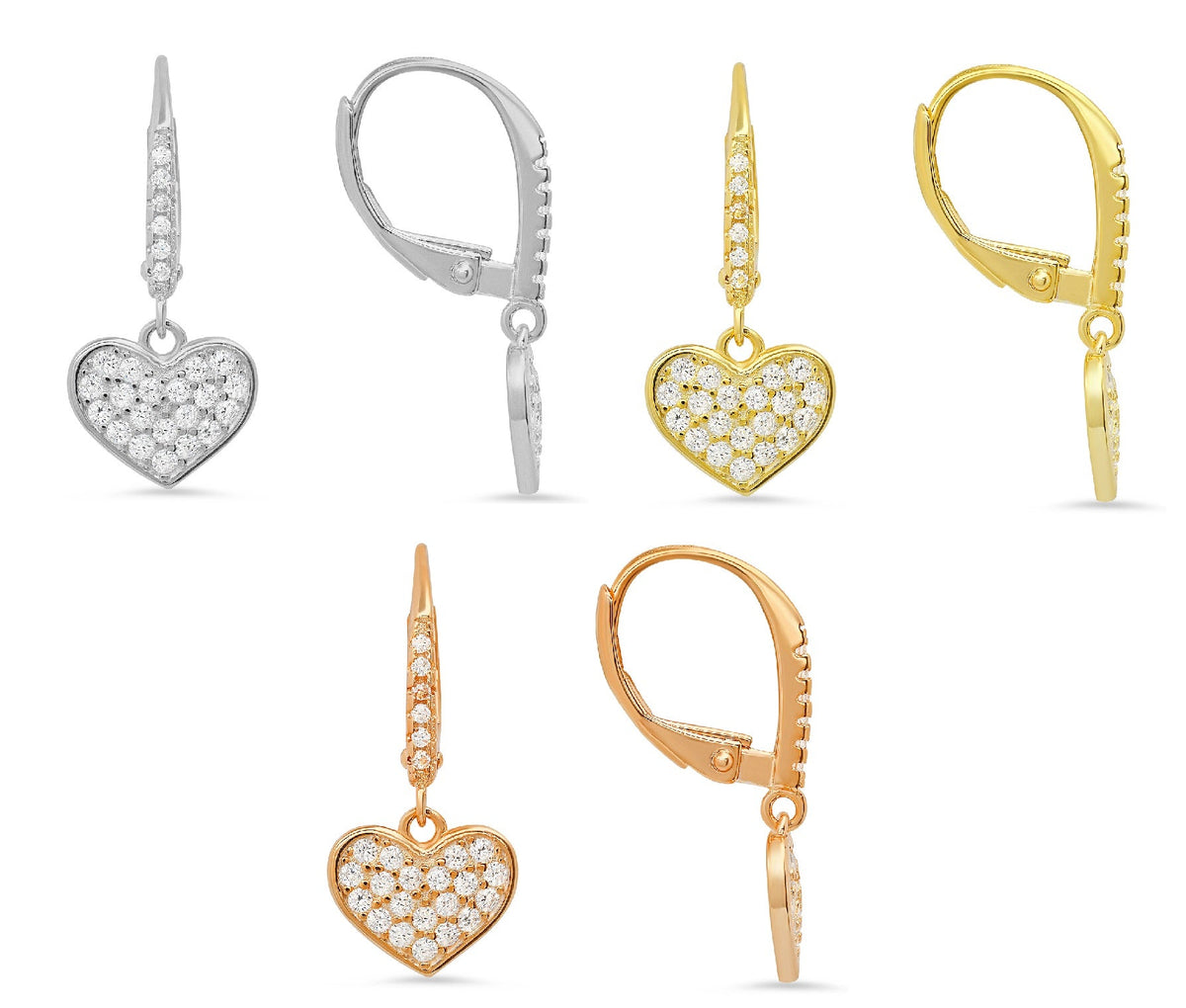 Sterling Silver Dangling Heart CZ Leverback Earrings - Charming Charlie