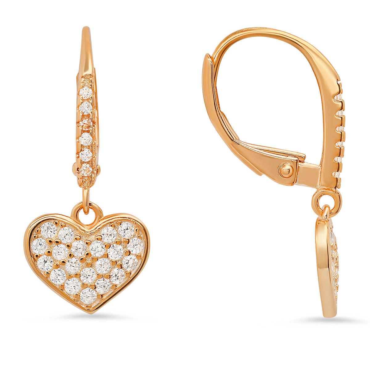 Sterling Silver Dangling Heart CZ Leverback Earrings - Charming Charlie
