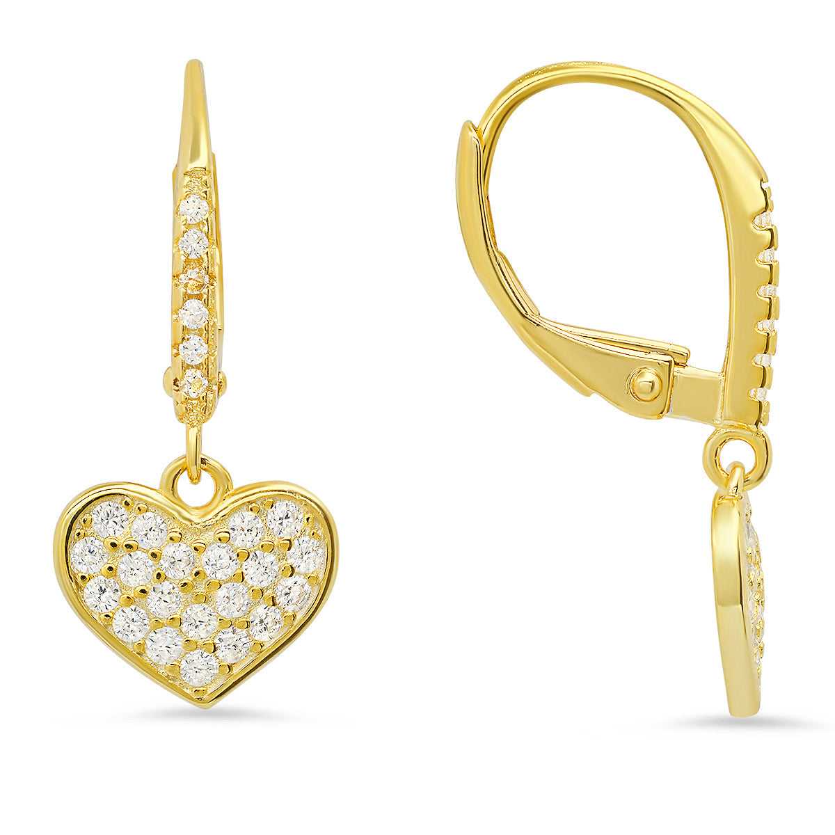 Sterling Silver Dangling Heart CZ Leverback Earrings - Charming Charlie