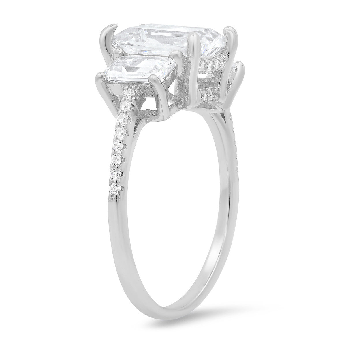 Sterling Silver 3-Stone Emerald-cut CZ Ring - Charming Charlie