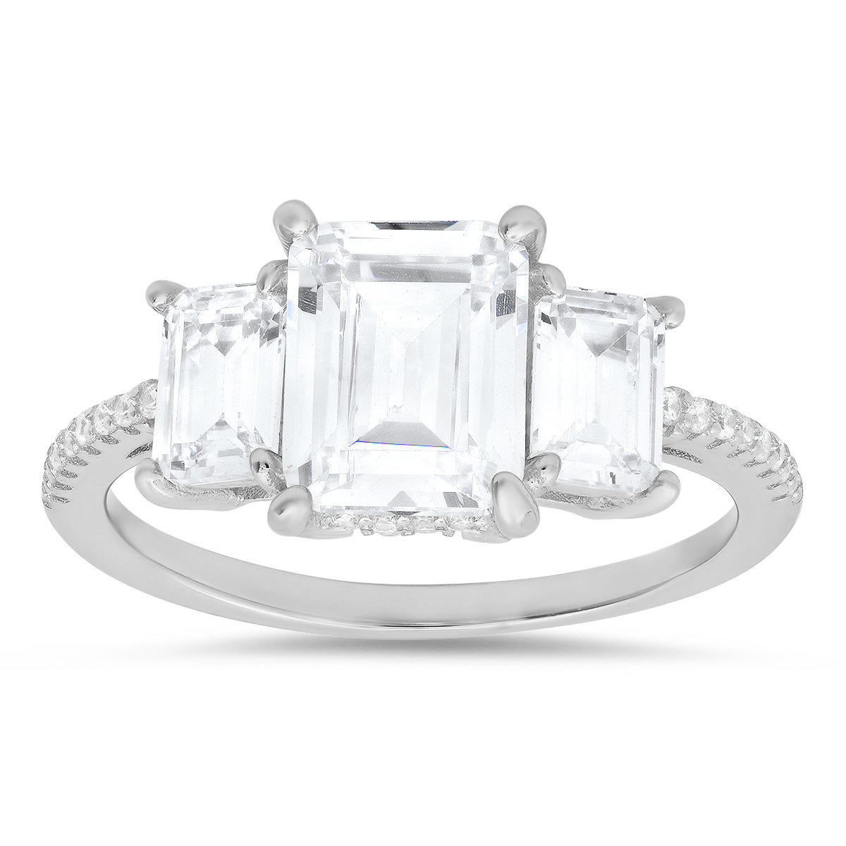 Sterling Silver 3-Stone Emerald-cut CZ Ring - Charming Charlie