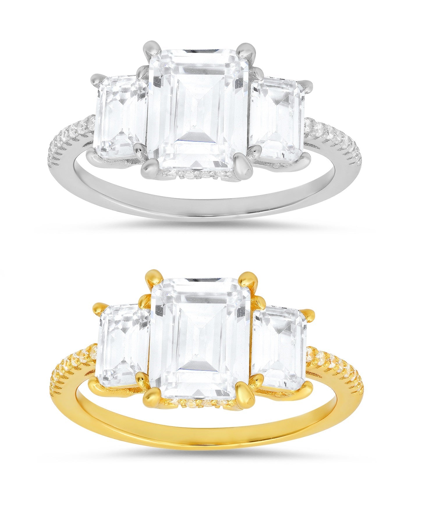 Sterling Silver 3-Stone Emerald-cut CZ Ring - Charming Charlie