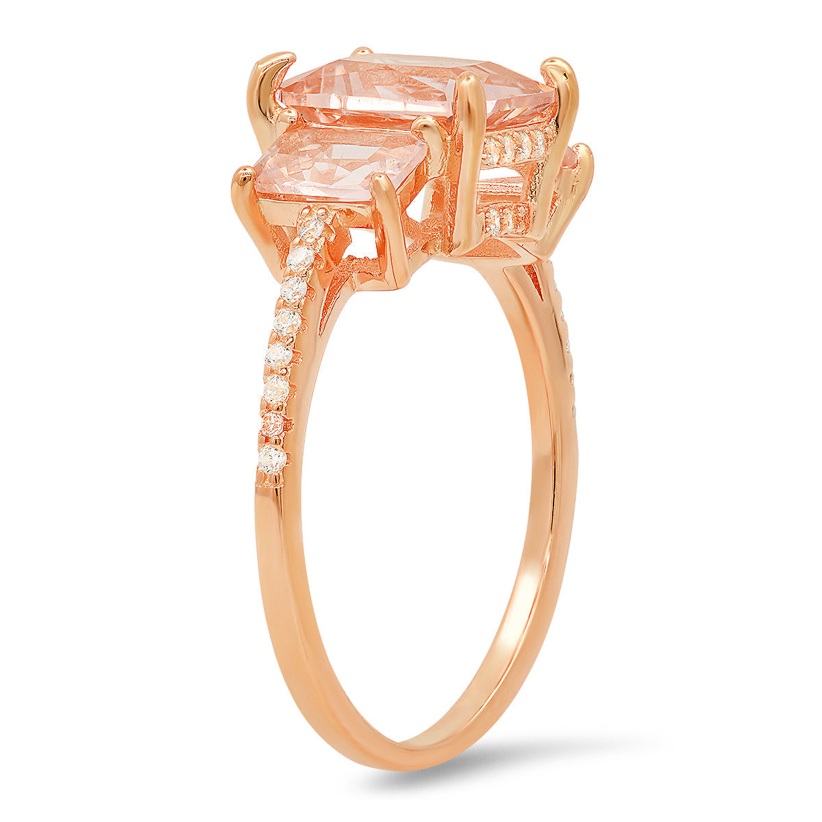 Rose Gold Over Silver 3-Stone Morganite CZ Ring - Charming Charlie