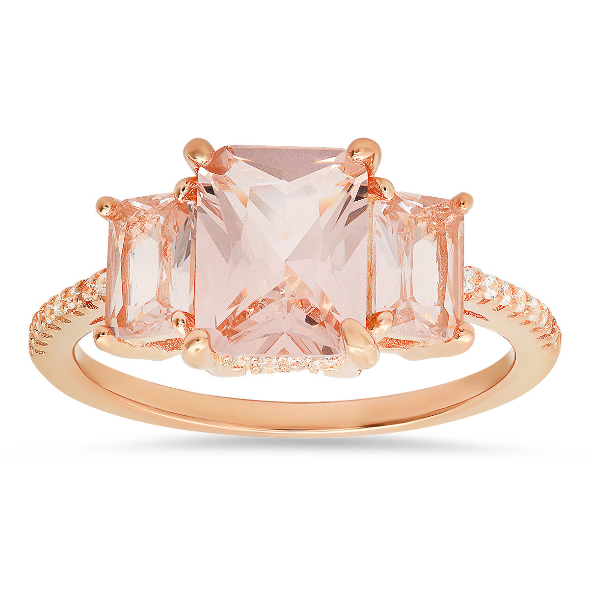 Rose Gold Over Silver 3-Stone Morganite CZ Ring - Charming Charlie