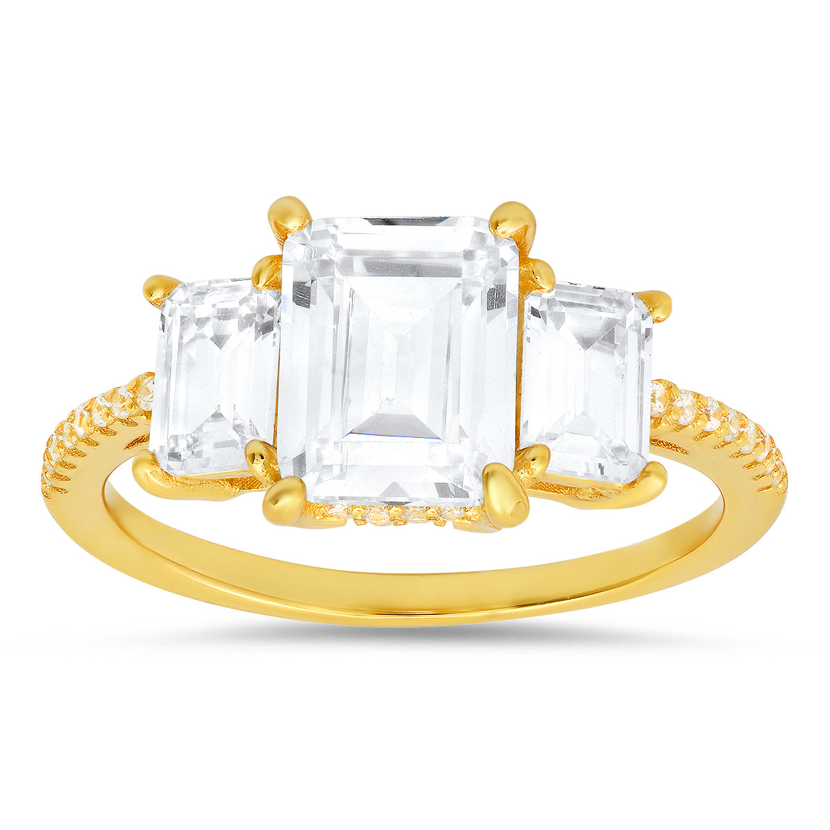 Sterling Silver 3-Stone Emerald-cut CZ Ring - Charming Charlie