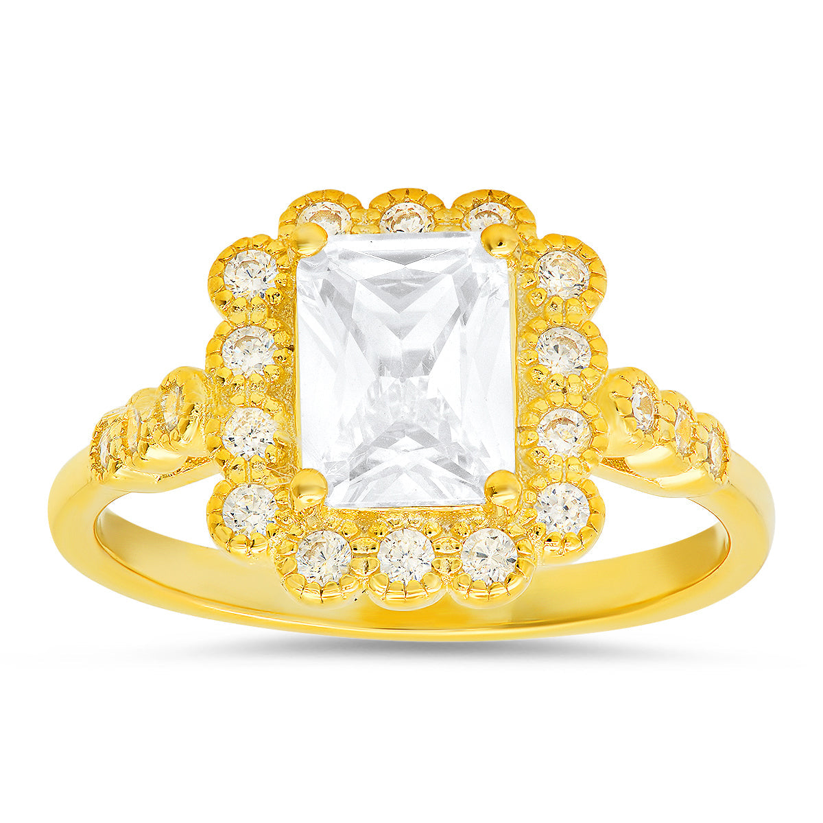 Sterling Silver Emerald-cut CZ Halo Floral Ring - Charming Charlie