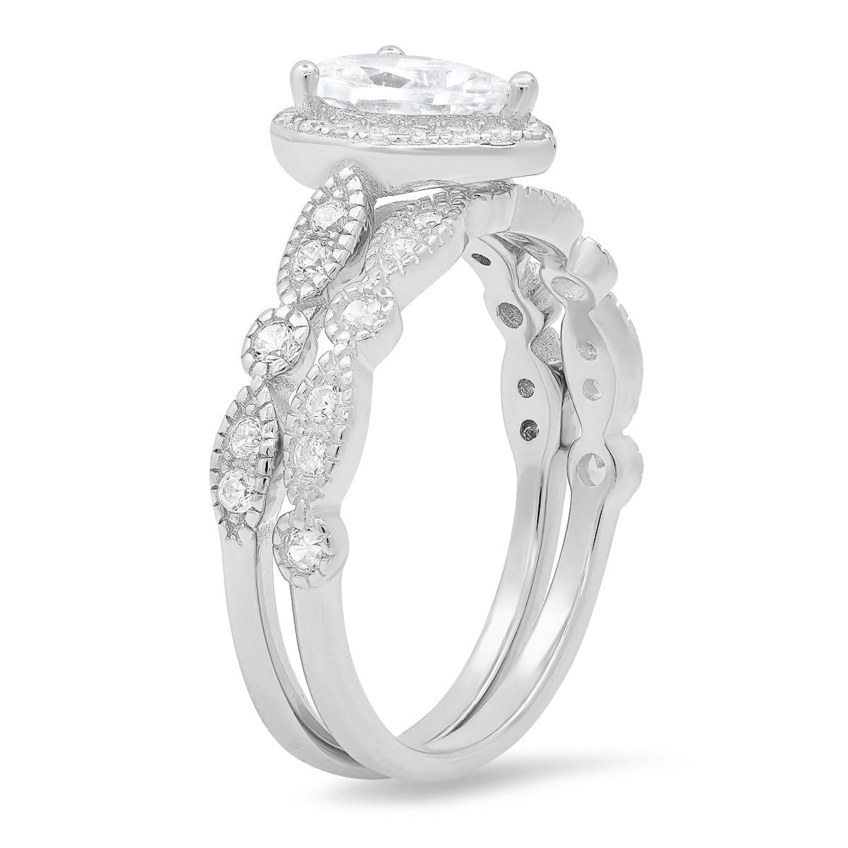 Sterling Silver 2pc CZ Stackable Ring Set - Charming Charlie