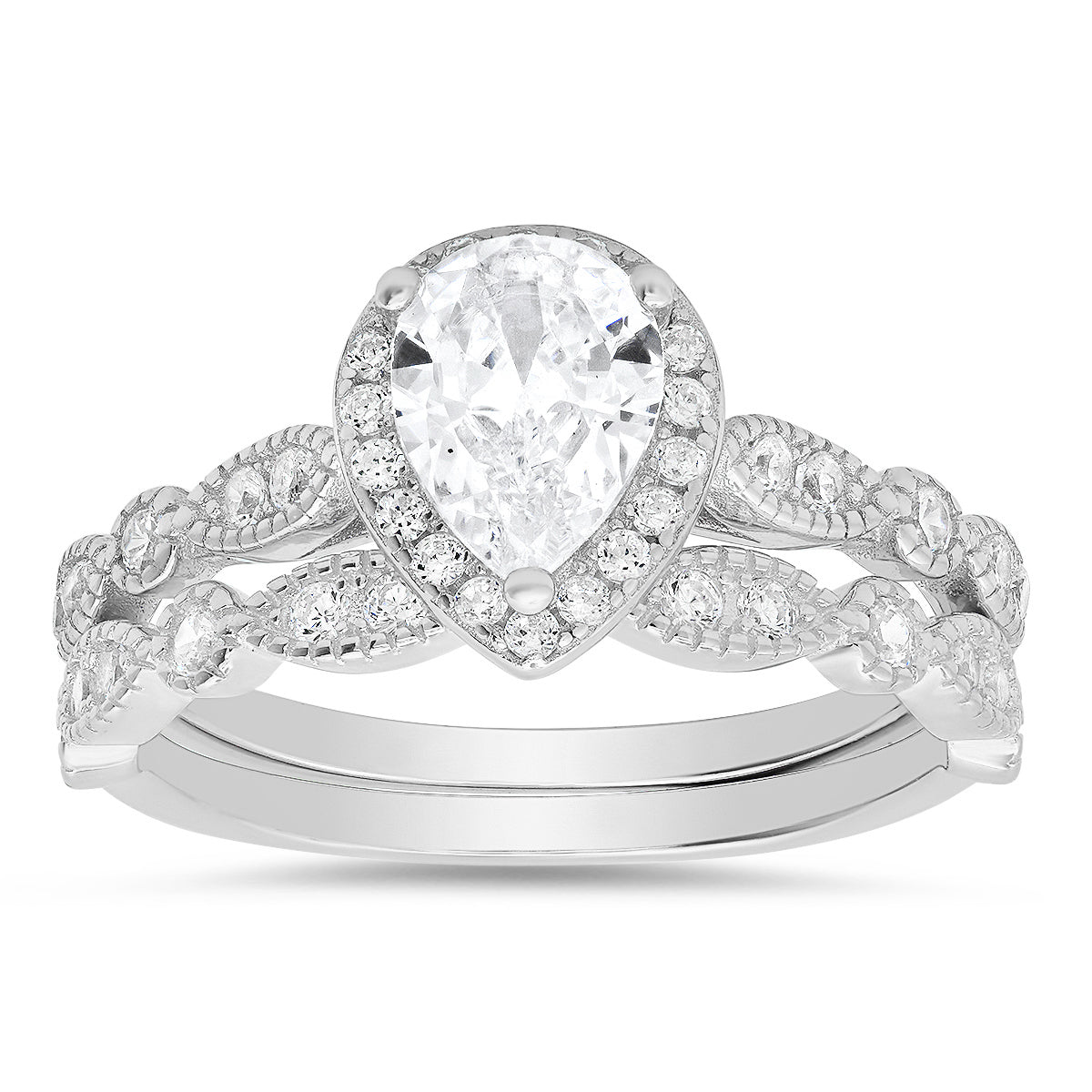 Sterling Silver 2pc CZ Stackable Ring Set - Charming Charlie