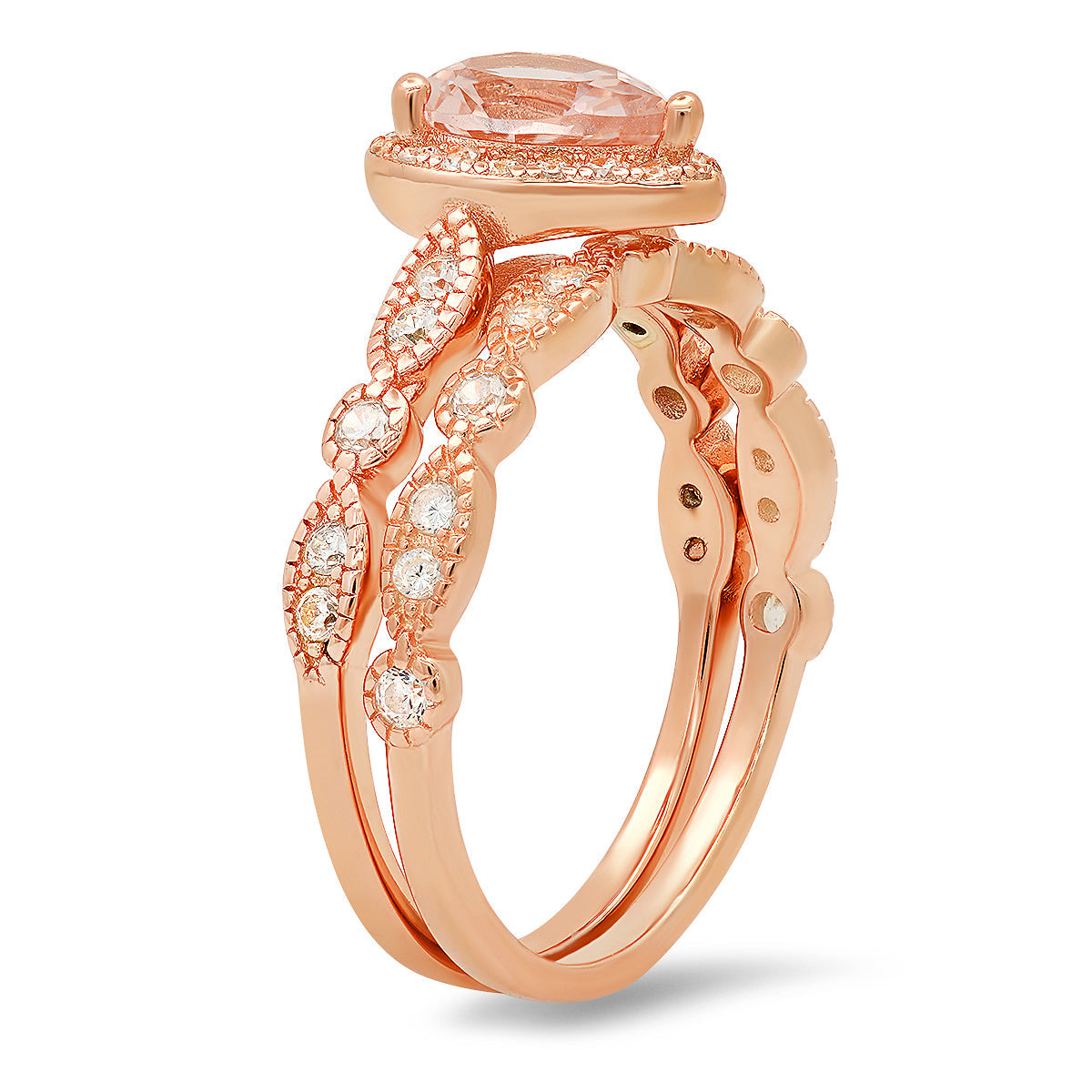 Rose Gold Over Silver 2pc Morganite CZ Stackable Ring Set - Charming Charlie