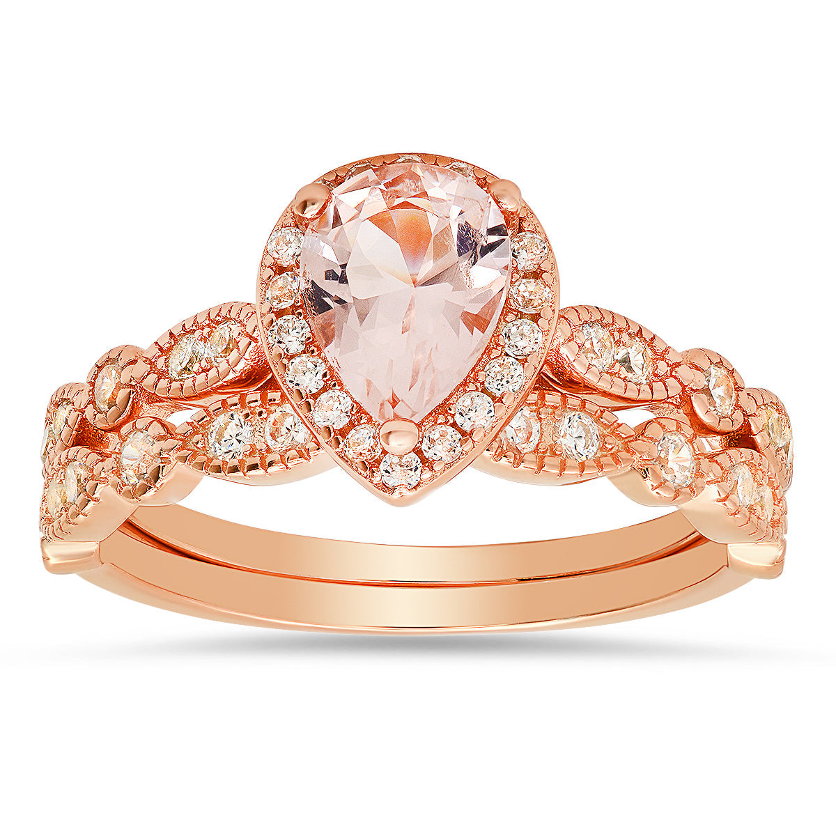 Rose Gold Over Silver 2pc Morganite CZ Stackable Ring Set - Charming Charlie